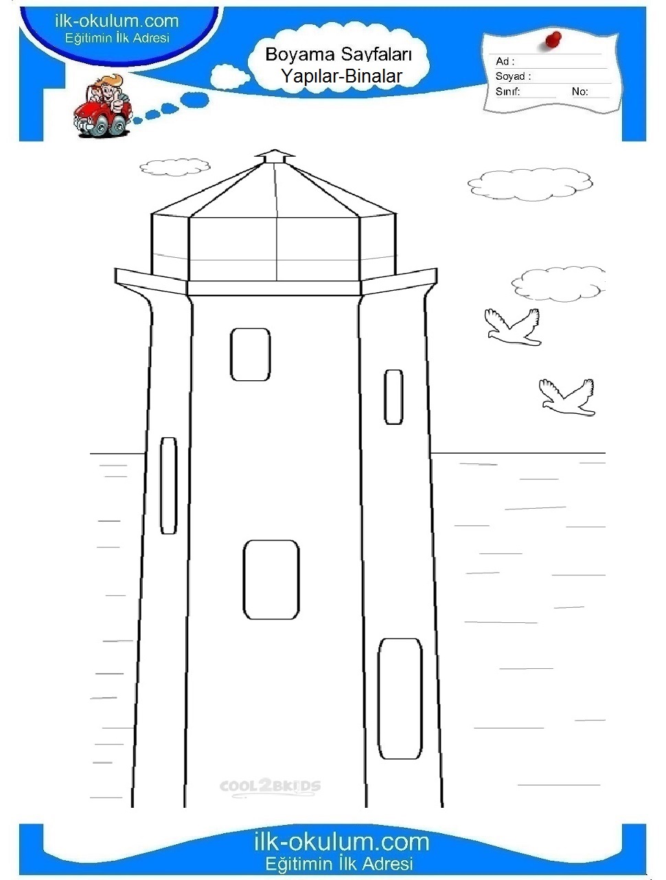 Çocuklar İçin Deniz Feneri Boyama Sayfaları 